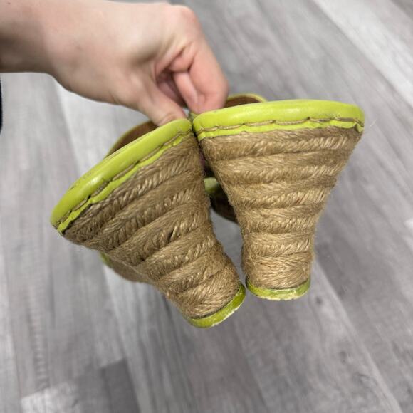Born Wedges Size 8 Espadrille Tong Green Plaid Y2K 00s Preppy Leather Canvas - Picture 5 of 8